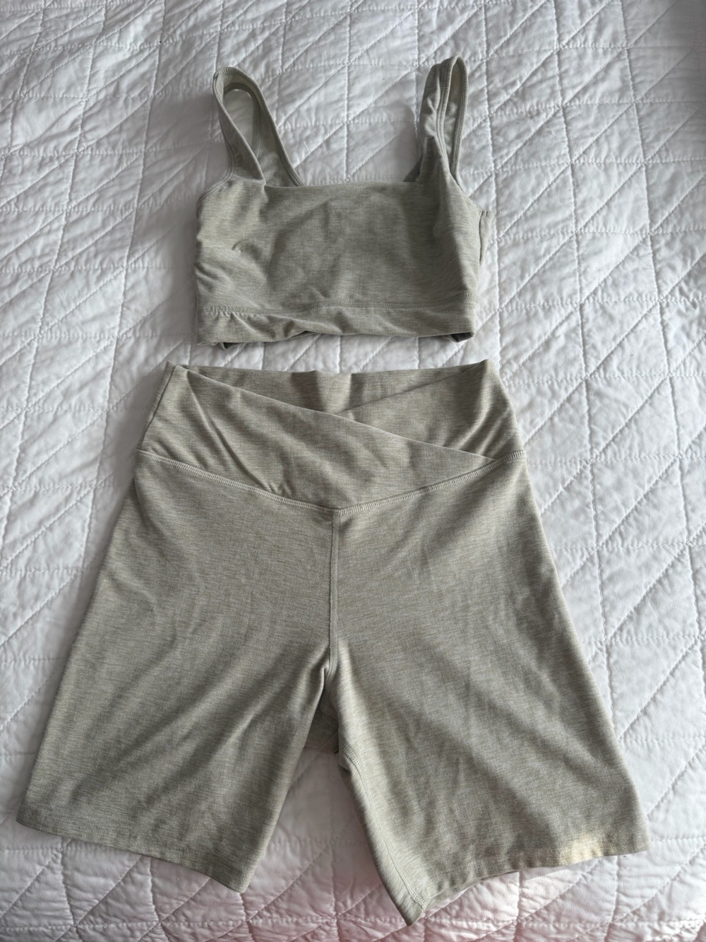 Abercrombie & Fitch Sage Ribbed Crop Bralette & High-Waist Biker Shorts